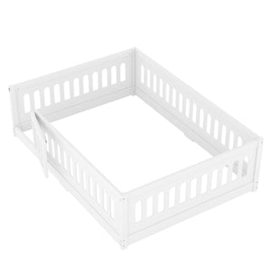 English Elm Full Size Floor Bed With Safety Guardrails And Built-In Door For Kids' Bedrooms And Playrooms W1820P240537