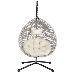 English Elm U_STYLE Sturdy Hammock Chair with HDPE Rattan Weave, Rust-Resistant Chain, Soft Removable Cushion Gray+Beige N711P255131K