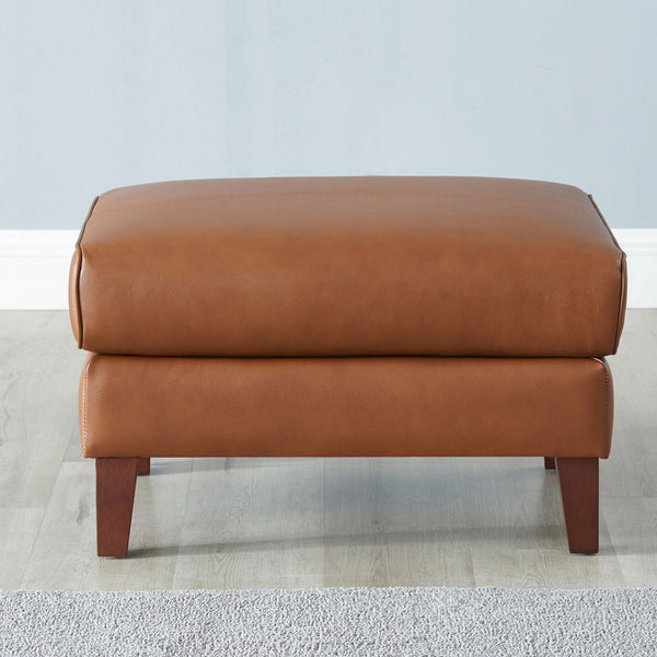 English Elm Maui Brown Leather Ottoman with Top-Grain Seating, Pocket Coil Comfort, Kiln-Dried Wood Frame B2705P211703