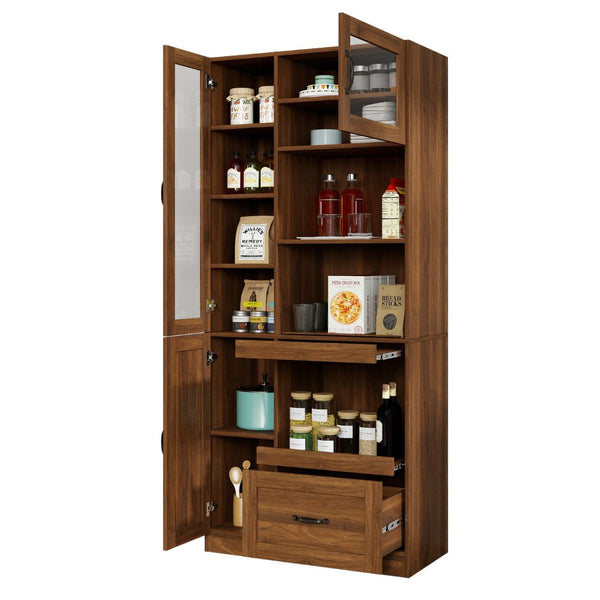 English Elm Kitchen Farmhouse Pantry Cabinet Tall Freestanding Three Door Pull Out Organizer W331S00208