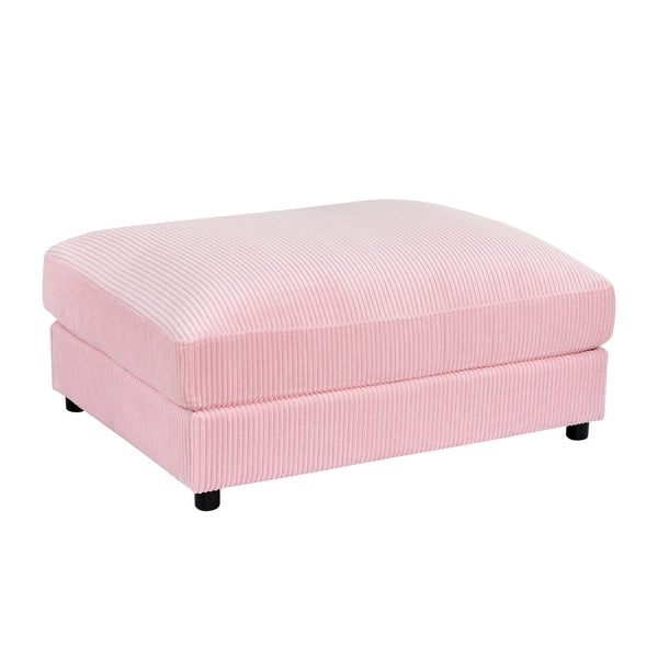 English Elm Corduroy Ribbed Upholstered Ottoman Plush Footrest or Extra Seating for Living Rooms Pink B2748P483414