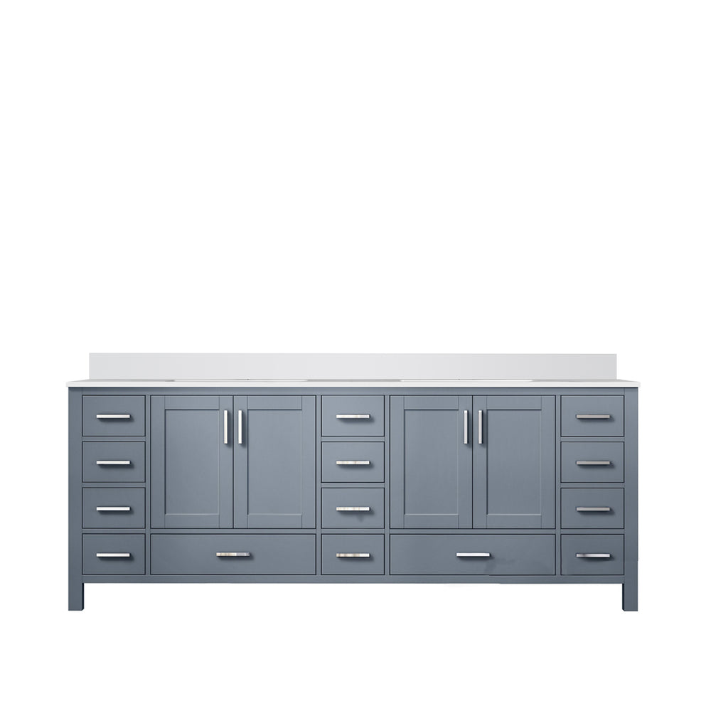 English Elm Dark Grey 84" Double Bath Vanity with White Quartz Top, Solid Wood, Soft-Close Drawers, Ample Storage B2731P258975