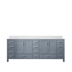 English Elm Dark Grey 84" Double Bath Vanity with White Quartz Top, Solid Wood, Soft-Close Drawers, Ample Storage B2731P258975