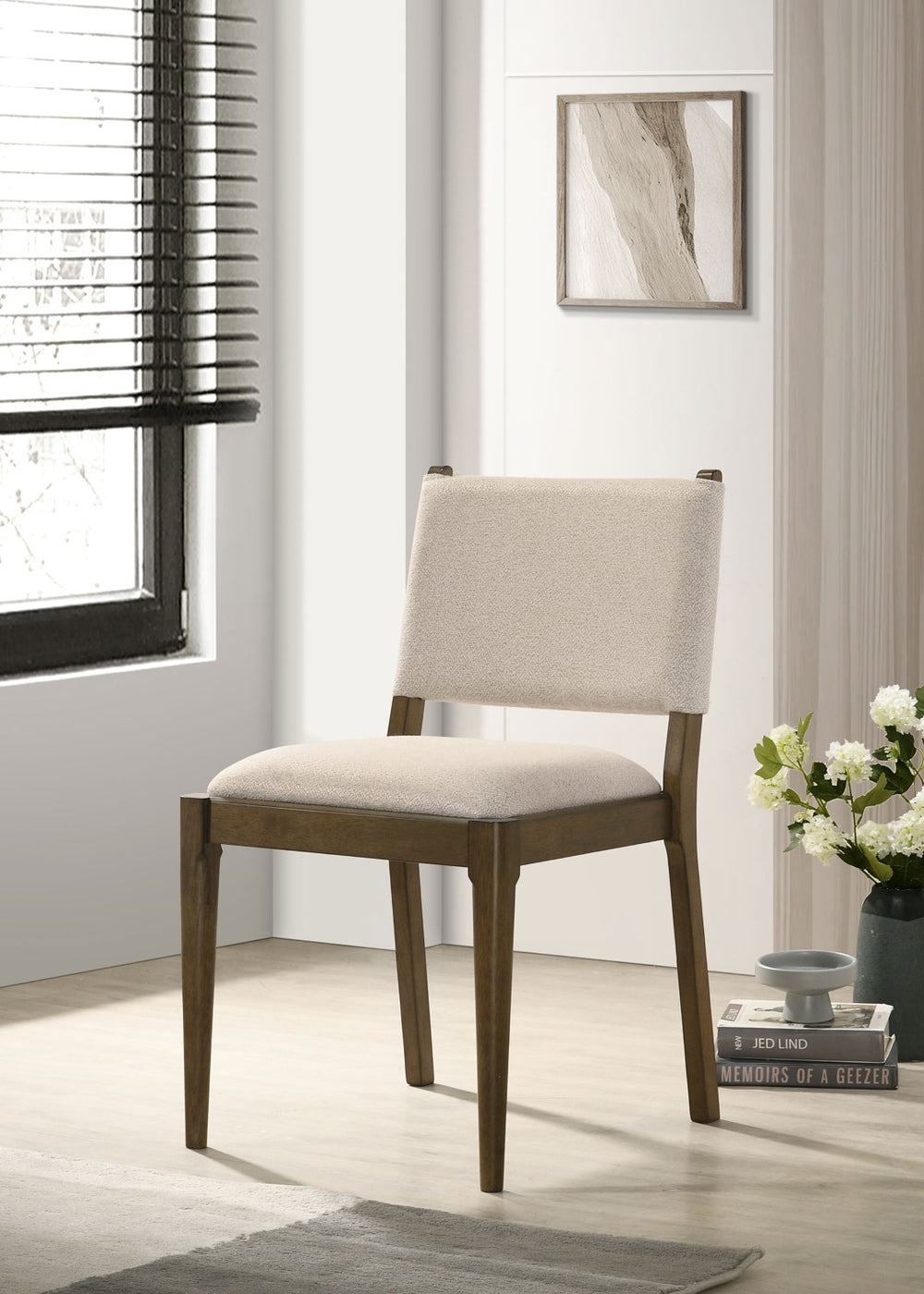 English Elm Set of 2 Tan Upholstered Dining Chairs Rubberwood Tapered Legs Tailored Backrest B016P453430