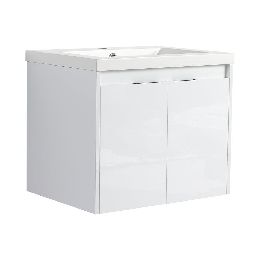 English Elm 24" Modern Wall-Mounted Bathroom Vanity with Resin Sink, Soft-Close Doors, Wall Cabinet, White W999S00418