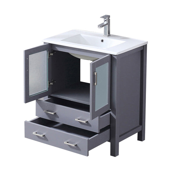 English Elm Dark Grey Bath Vanity Set With White Ceramic Top, Chrome Faucet, Soft-Close Drawers & Ample Storage B2731P260510