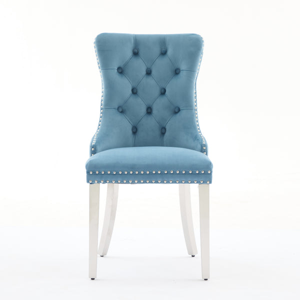 English Elm Nikki Velvet Tufted Dining Chair with Nailhead Trim and Chrome Legs – Plush High-Rebound Cushion Comfort Light Blue W1143P369091