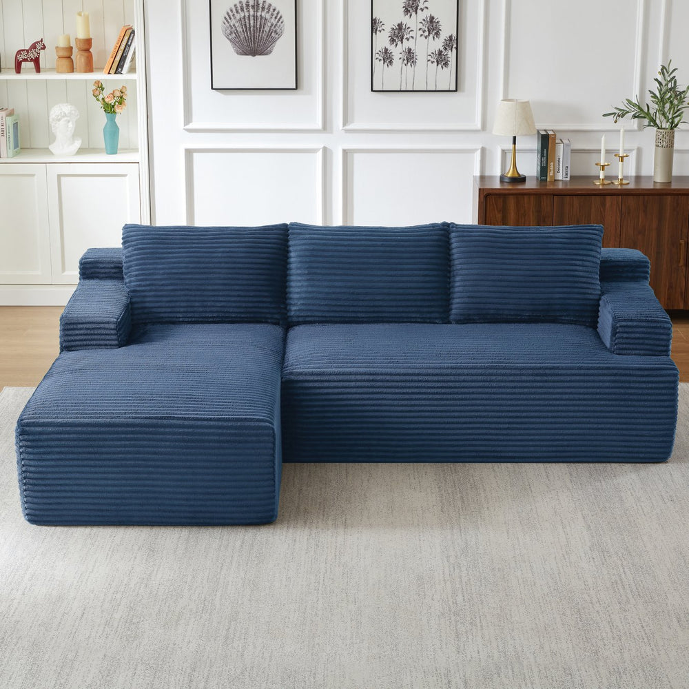 English Elm L-Shaped Cloud Sectional Sofa - Luxurious Blue Corduroy, No Assembly, Compact Comfort For Modern Living W2339P409426