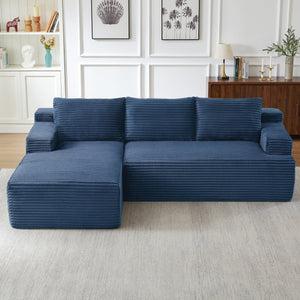 English Elm L-Shaped Cloud Sectional Sofa - Luxurious Blue Corduroy, No Assembly, Compact Comfort For Modern Living W2339P409426