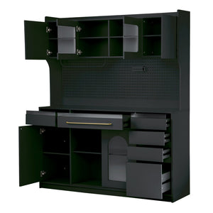 English Elm (assembly Required) Topmax 63w Matte Black Buffet Hutch with Pegboard and Power Outlet N717S000079B