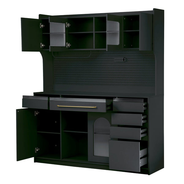 English Elm (assembly Required) Topmax 63w Matte Black Buffet Hutch with Pegboard and Power Outlet N717S000079B