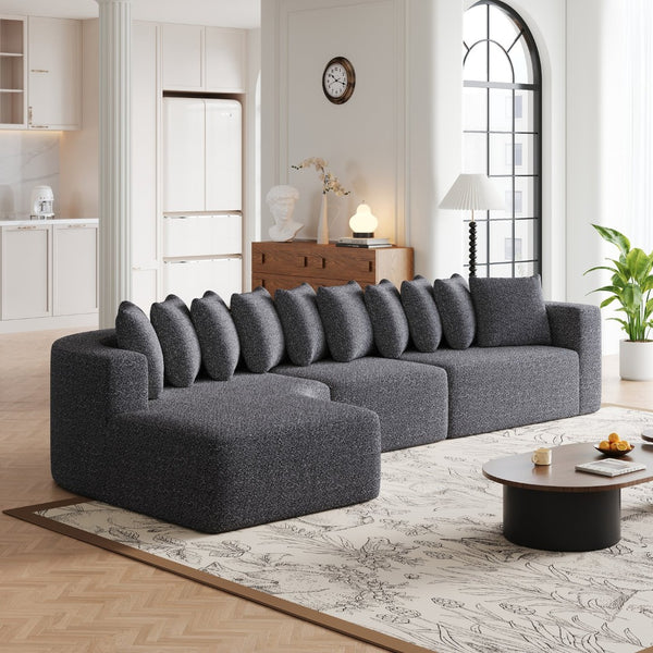 English Elm 131.1-inch Chenille Cloud Curved Sectional with Chaise and Ten Plush Throw Pillows W3505S00014