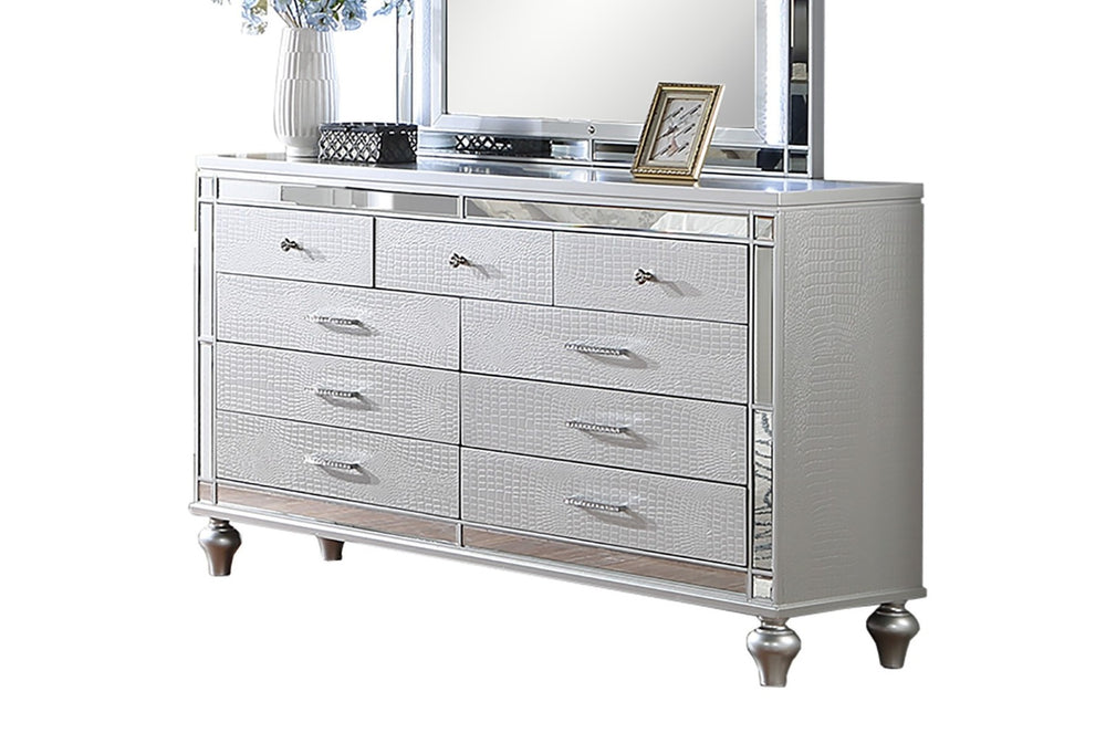 English Elm Glam Silver Dresser with Snakeskin Embossed Drawers Mirrored Panels Gourd Legs B011P448866