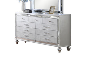 English Elm Glam Silver Dresser with Snakeskin Embossed Drawers Mirrored Panels Gourd Legs B011P448866