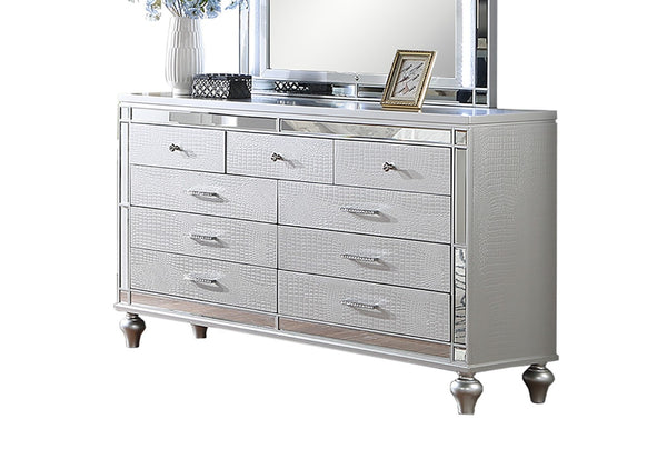 English Elm Glam Silver Dresser with Snakeskin Embossed Drawers Mirrored Panels Gourd Legs B011P448866