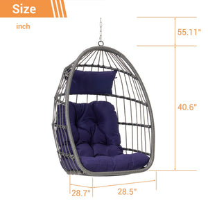 English Elm Outdoor Handwoven Pe Rattan Egg Swing Chair with Steel Frame and Waterproof Cushion W874127490