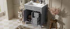 English Elm 30" Freestanding Bathroom Vanity Ceramic Sink Soft Close Cabinet Gray Wood Frame Grey N729P427118E