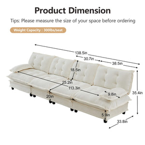 English Elm 138" Modular Cloud Sectional Sofa Deep Seat Chenille Upholstery for Living Room W714S01681