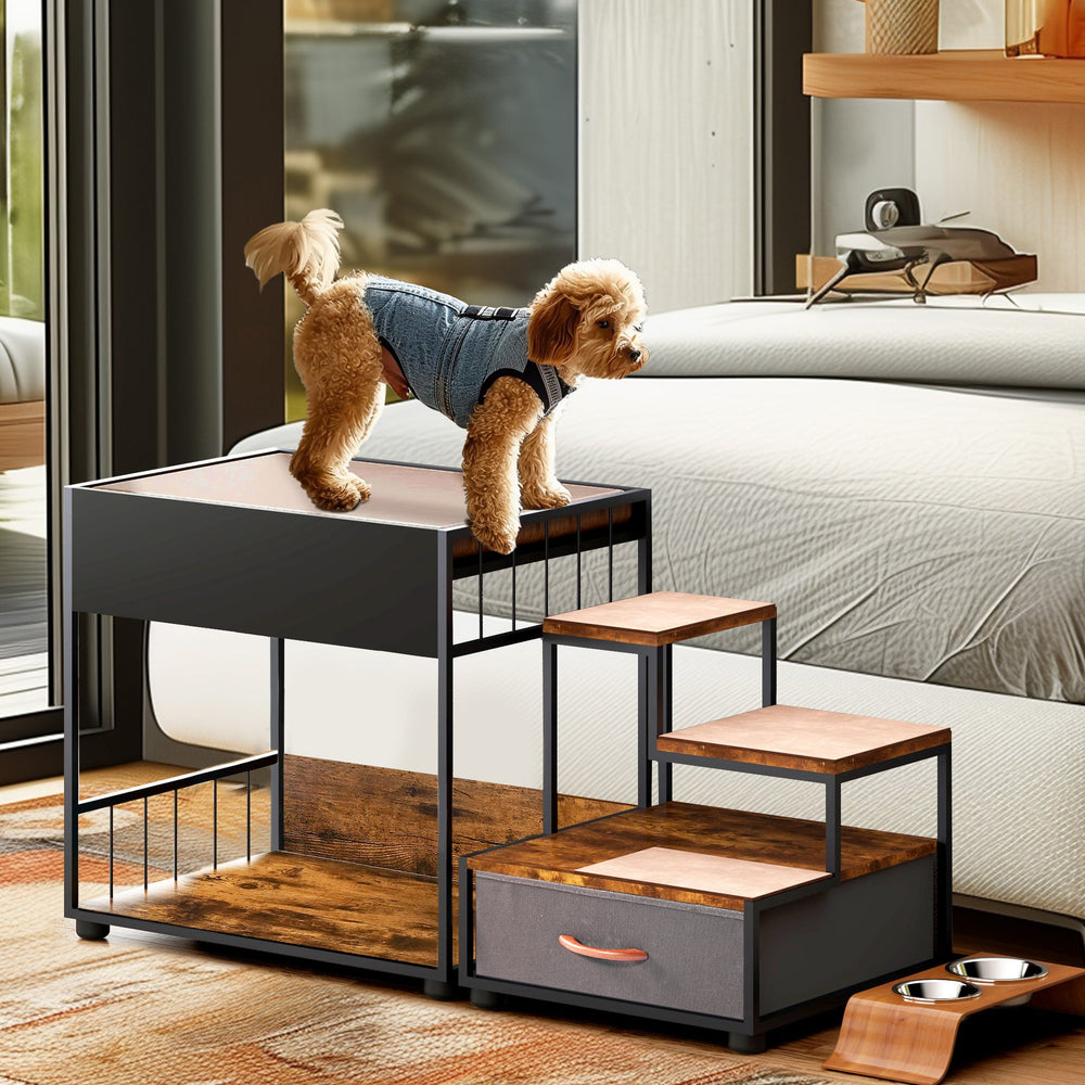 English Elm Pet Pet Step Window Perch Bunk Bed for Dogs Elevated Multi-Level Lounge with Drawer Non-Slip Pad Vintage W1687P181838