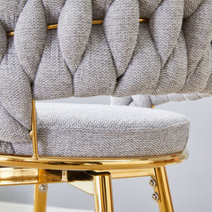 English Elm A set of four rotating bar stools with breathable cotton-linen cushions, 360° swivel, durable metal frame, retro flair Light Gray W2920S00061