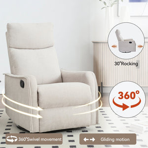 English Elm Heat Massage Rocker Recliner with Swivel Base and Vibrating Nodes for Living Room Beige W1803P251884