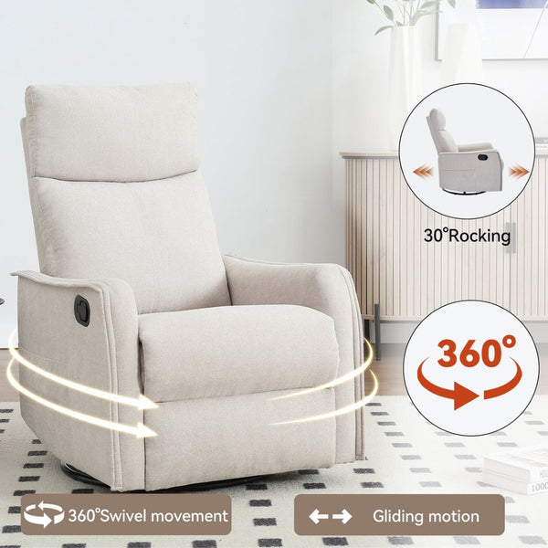 English Elm Heat Massage Rocker Recliner with Swivel Base and Vibrating Nodes for Living Room Beige W1803P251884