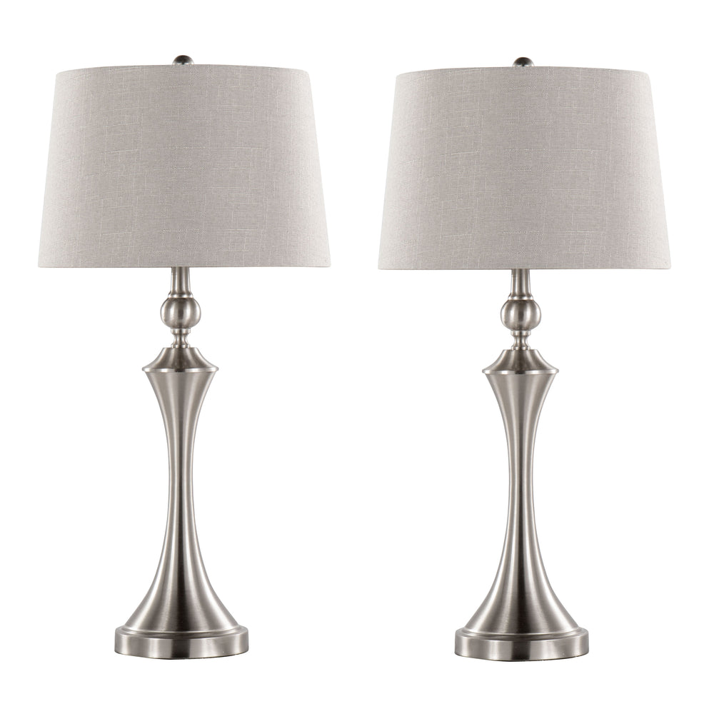 English Elm Flint Contemporary 30" Metal Table Lamp with Taupe Slub Linen Shade, USB Charging Base, Set of 2 Brushed Nickel B202P224213