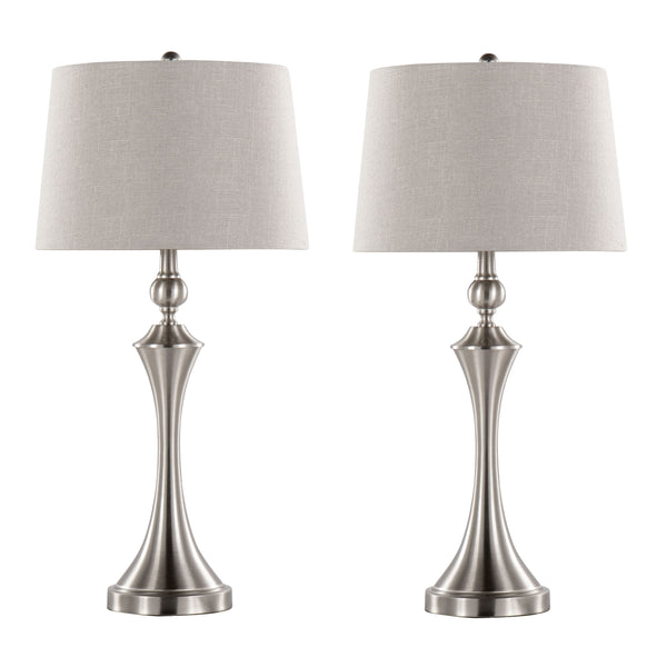 English Elm Flint Contemporary 30" Metal Table Lamp with Taupe Slub Linen Shade, USB Charging Base, Set of 2 Brushed Nickel B202P224213