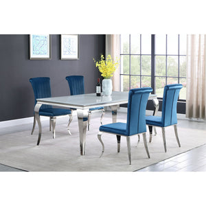 English Elm Shambrook Blue Upholstered Side Chairs Set of 4 — Tufted Curved Back, Plush Padding, Sleek Dramatic Legs B062S00803