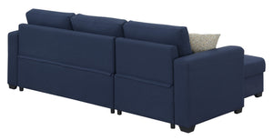 English Elm Navy Fabric Sleeper Sectional with Lift Top Storage Chaise for Compact Living Rooms B361S00027