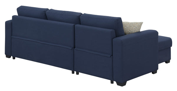English Elm Navy Fabric Sleeper Sectional with Lift Top Storage Chaise for Compact Living Rooms B361S00027