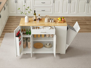 English Elm 53'' Kitchen Storage Islands with Drawers and Trash Can Storage, Modern Farmhouse Design, 53.2"W x 20.9"D x 38.0"H White W1820P281267
