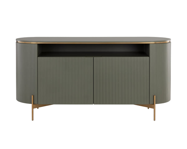 Sunpan Paloma Sideboard - Luxurious High Gloss Finish With Sculptural Design And Gold Accents For Modern Spaces Green Wood 110396