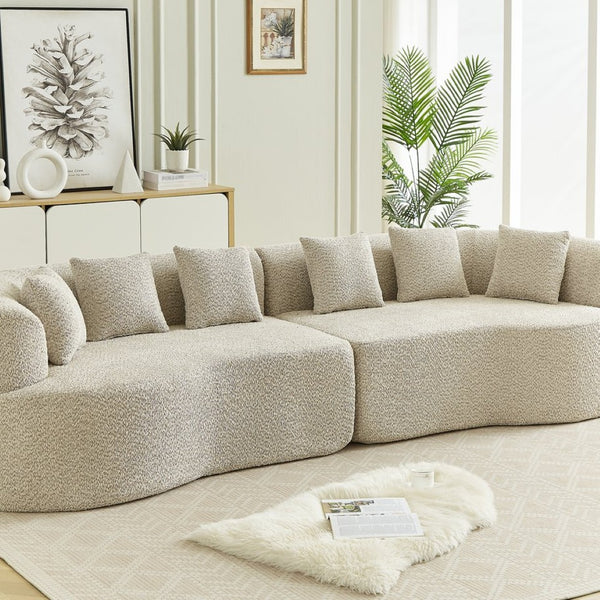 English Elm Curved Chenille Sectional Sofa Deep Seat Cloud Cushions Four Seater Modern Living Room Light Khaki W3505P456566