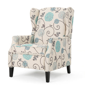 English Elm Christopher Knight Home® - Pushback Recliner Chair with Nailhead Trim and Wingback Design, Plush Fabric Comfort for Living Rooms White+Multi 60760.00