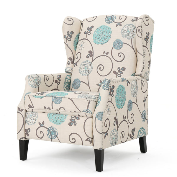English Elm Christopher Knight Home® - Pushback Recliner Chair with Nailhead Trim and Wingback Design, Plush Fabric Comfort for Living Rooms White+Multi 60760.00