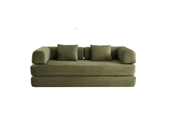 English Elm Convertible Sleeper Sofa Bed Corduroy 4-in-1 Folding Floor Couch with 35D Sponge Support and No-Assembly Green W3434P378558