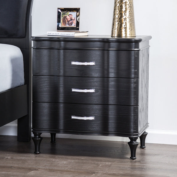 English Elm Lovely Art Deco 3pc Queen Bedroom Set with Light Gray Padded Channel Headboard and Oak Veneer Accents Black 80 L x 53 W x 6 H B2741S00201