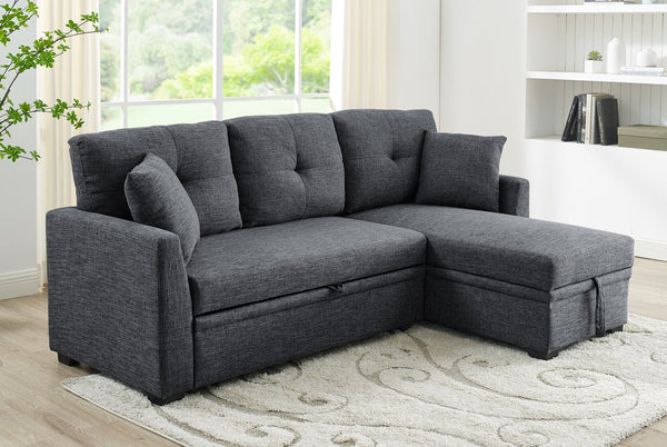 English Elm Modular Sleeper Sectional with Hidden Storage, Tufted Cushions and Convertible L-Shape for Small Spaces Gray B343S00026