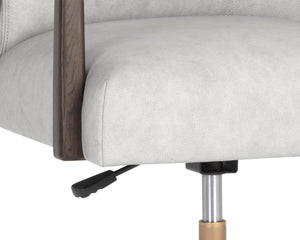 Sunpan COLLIN Office Chair - Luxurious Saloon Light Grey Leather with Warm Oak Arms for Elegance & Comfort 110541