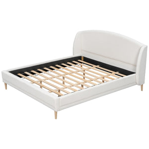 English Elm California King Boucle Wingback Bed Frame Solid Wood Legs Contemporary Bedroom N757P359718K