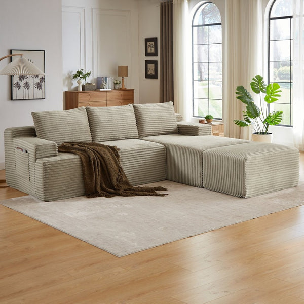 English Elm U-shaped Cloud Sectional Corduroy Sofa Deep Seat Modular Design for Living Rooms W2339S00105