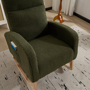 English Elm Modern Upholstered Glider Rocker with Teddy Fabric High Back and Rubberwood Base Green W3723P409071