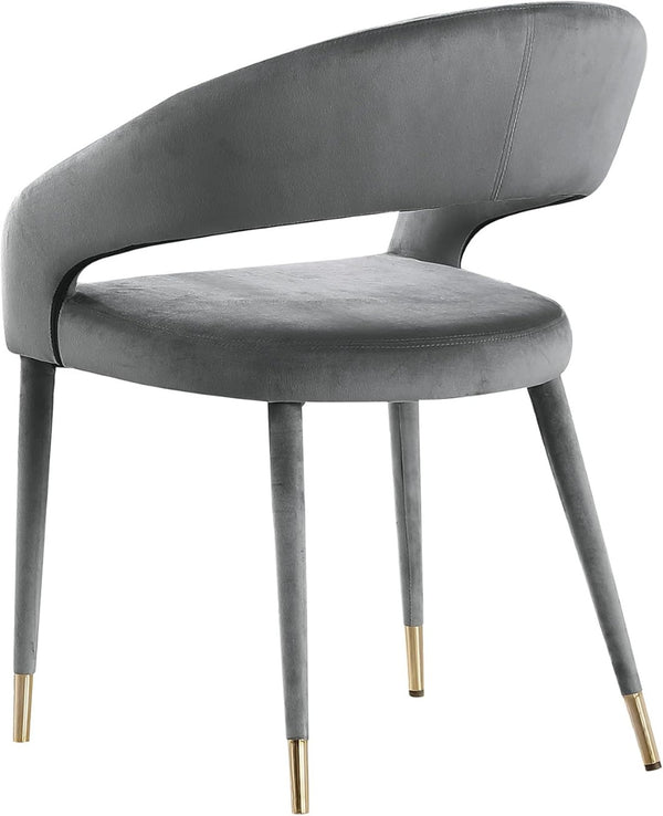 English Elm Modern Velvet Upholstered Dining Chair Set Arched Back Gold Tipped Wooden Legs Gray B011P439062