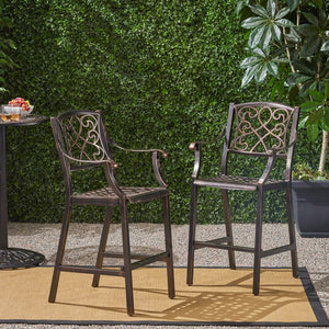 English Elm Christopher Knight Home® - WATERBURY Irene Outdoor 28" Aluminum Barstool Set of 2 – Copper Cast Aluminum, Weather-Resistant Elegance 65143.00