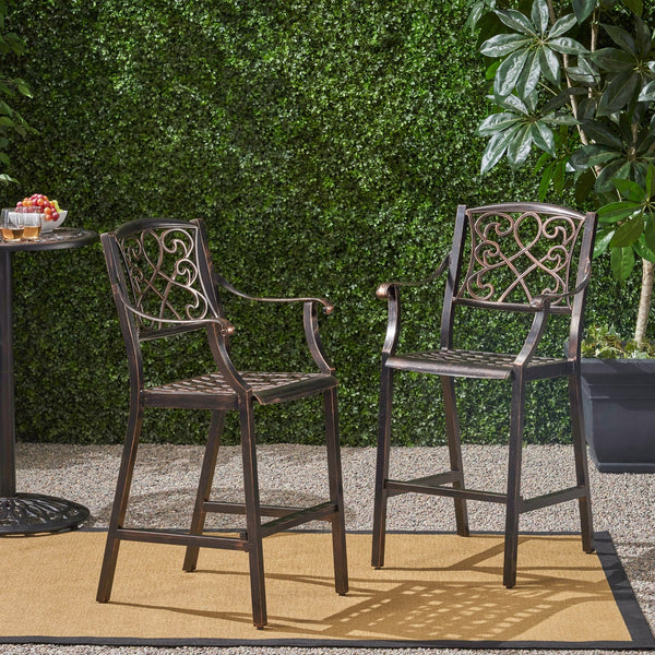 English Elm Christopher Knight Home® - WATERBURY Irene Outdoor 28" Aluminum Barstool Set of 2 – Copper Cast Aluminum, Weather-Resistant Elegance 65143.00
