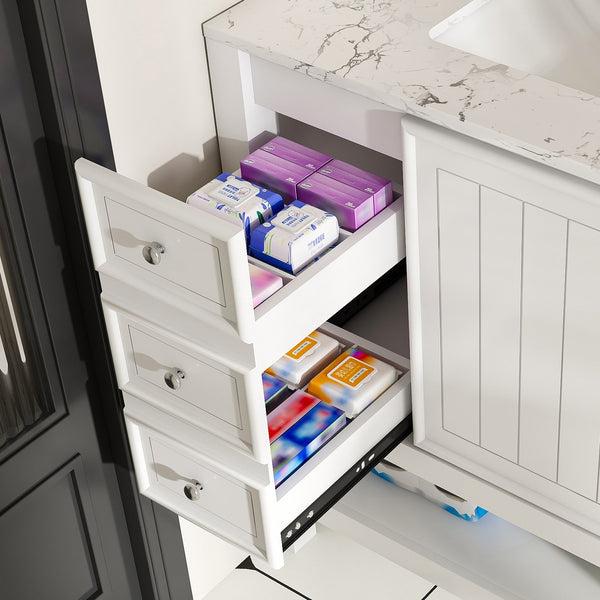 English Elm Modern 37" Bathroom Vanity With Carrara White Top - Sleek, Functional Storage & Easy Assembly! W509S00136