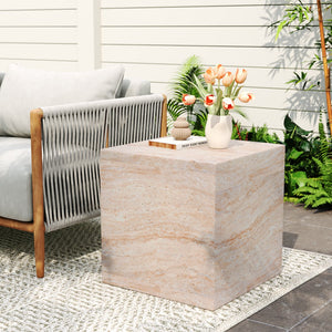 English Elm Christopher Knight Home® - Outdoor/Indoor Square Travertine Side Table - Lightweight Concrete With Modern Cube Design For Versatile Use N773P253774Z