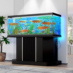 English Elm Modern Engineered Wood Aquarium Stand with Cabinet & Power Hub, 880lb Capacity, Sleek Black Storage N704P350199B