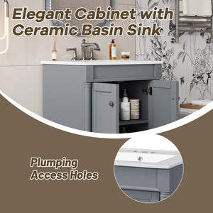 English Elm 24'' Modern Bathroom Vanity with Ceramic Basin, Solid Wood Frame, Soft-Close Doors, Ample Storage Grey N710P190503E